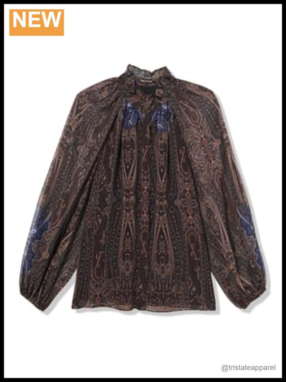 Silk Long Sleeve Patterned Henley Blouse